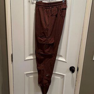 Men's Brown Cargo Joggers, drawstring waist, size Large